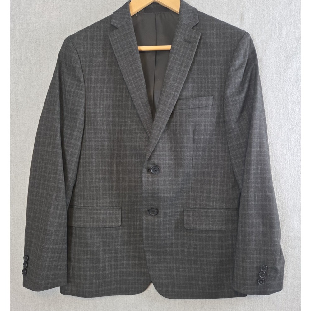 Brooks Brothers Suit Jacket Blazer Boys 16R Charcoal Windowpane Check Lined